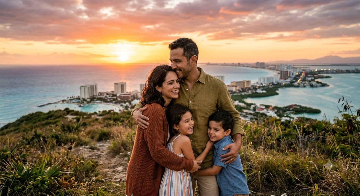 Familia de Oscar Sánchez en Cancún